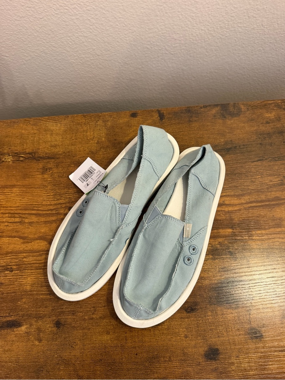 Sanuk Slip-On Canvas Loafers in Light Blue